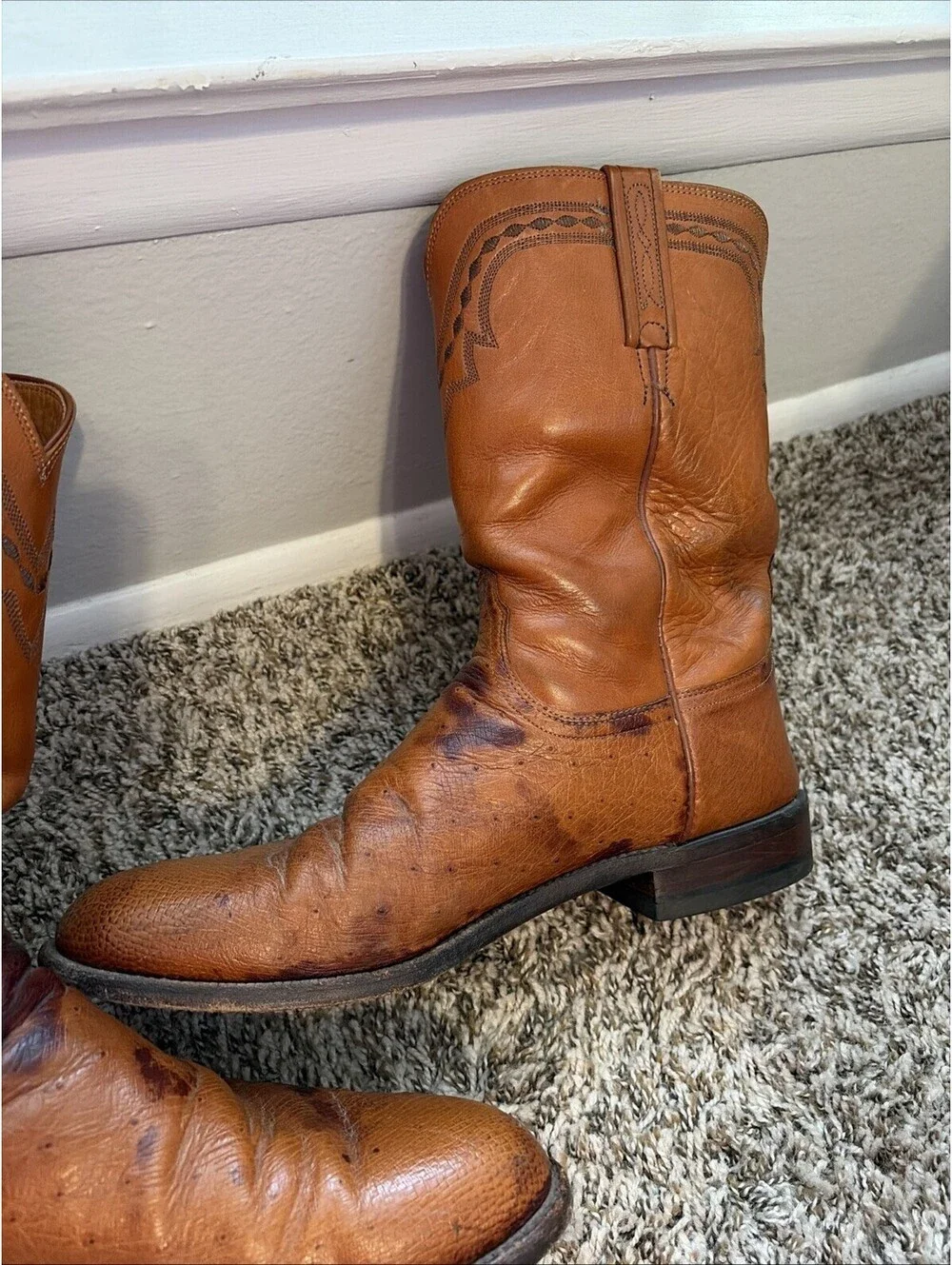 Lucchese 2000 Roper Boots Men’s Size 12 B Brown Leather Pull On Cowboy Western